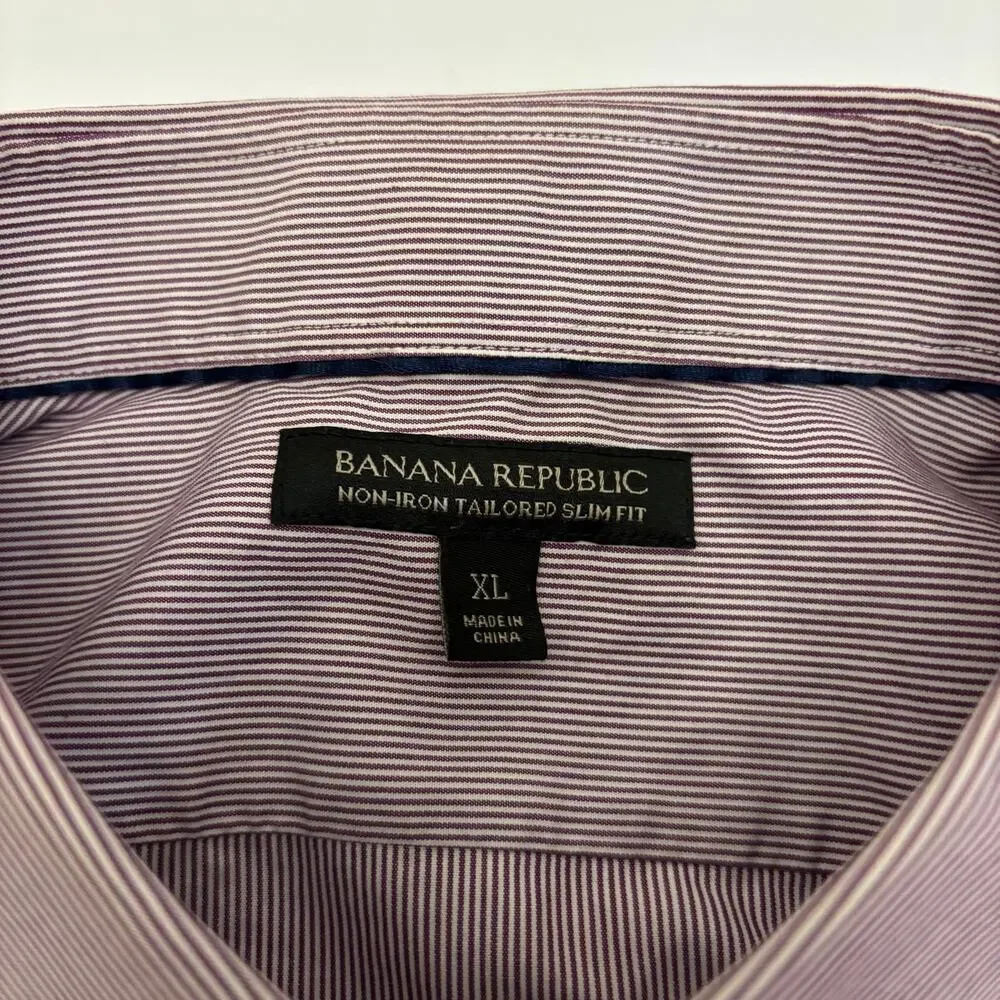 Banana Republic Non-Iron Tailored Slim Fit Purple Stripe Shirt XL